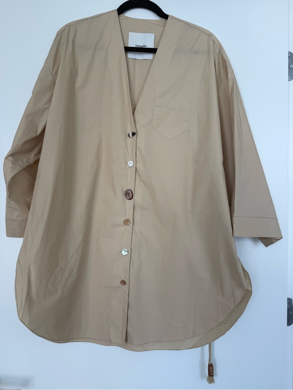 Nanushka Nani light poplin top, beige, one size